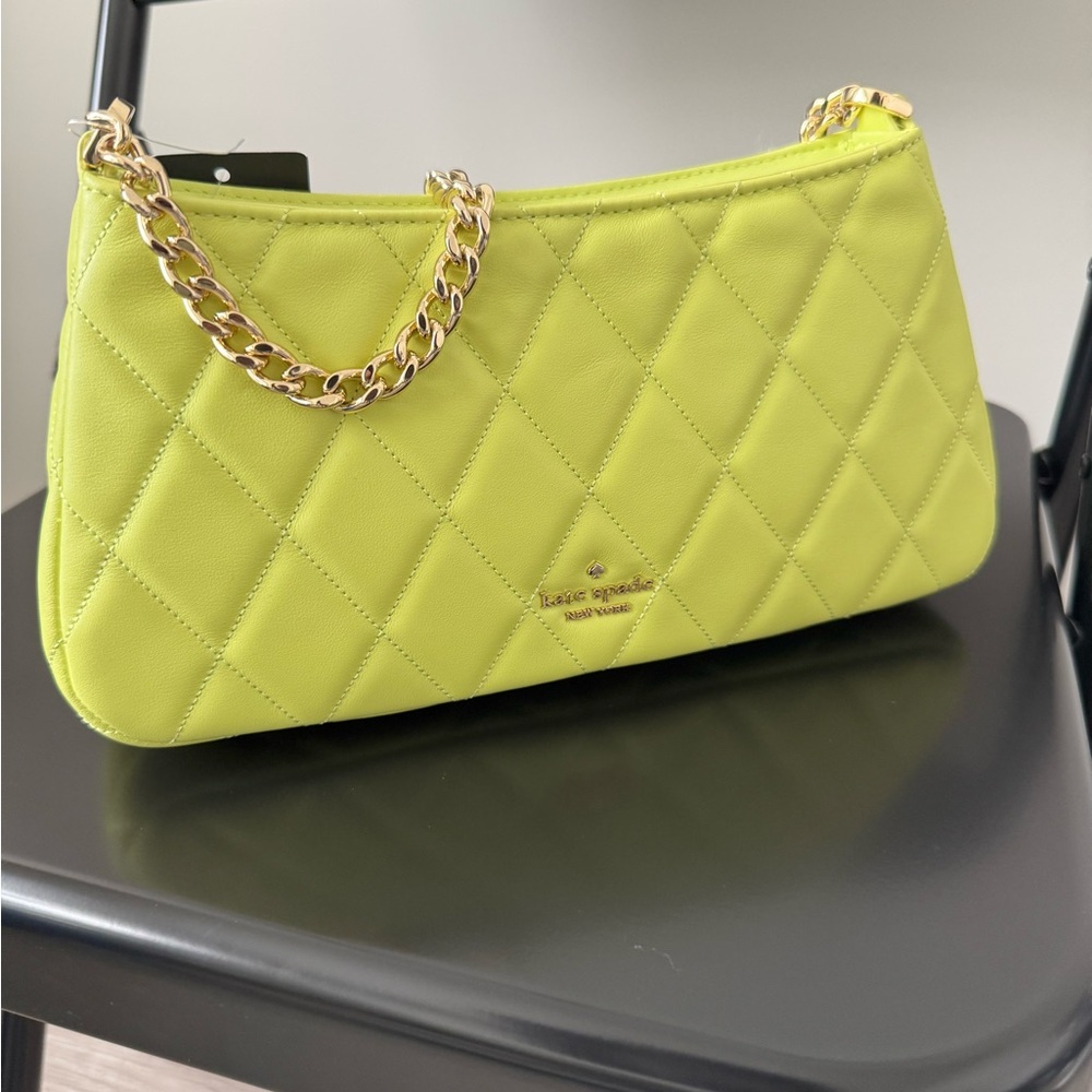 NWT 🆕 Kate Spade Lime Green Quilted Shoulder Bag